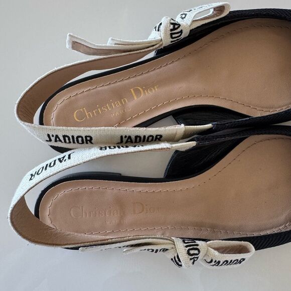 Dior J'Adior Black Fabric Pointed Toe Logo Bow Slingback Flats Size 36 US 6 - Picture 2 of 11